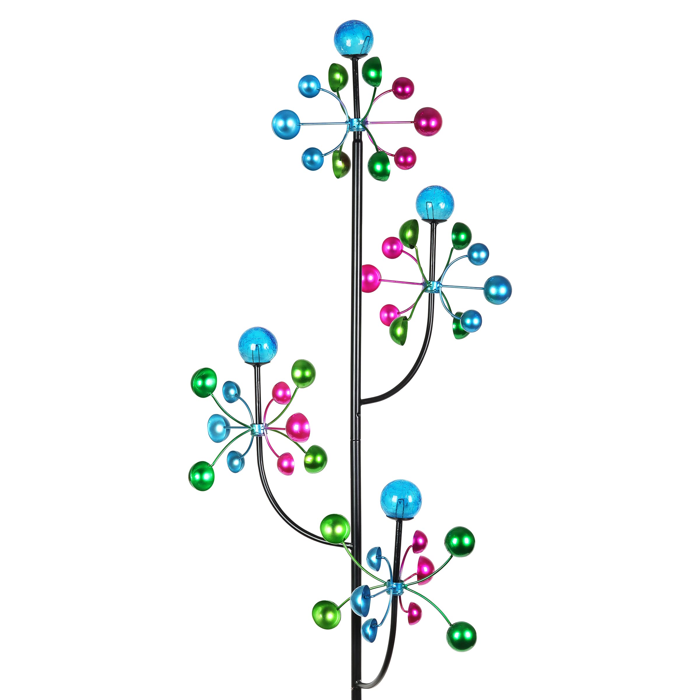 ExhartArt-in-Motion Tall Garden Spinner Stake, 4-Tier Kinetic Metal Twirler, Colorful Garden Art, 21 x 17 x 74 Inches