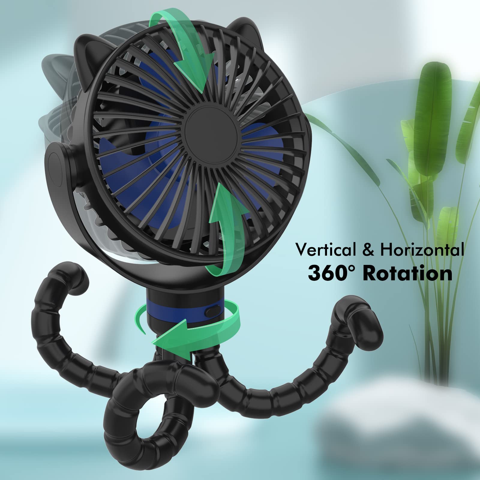 ITSHINY Kinderwagen Ventilator, Leise Kinderwagenlüfter mit Flexibler Stativ, Tragbarer Ventilator, Tischventilator, Handventilator Wiederaufladbare 4000 mAh für Kinderwagen Autositz Fahrrad Camping