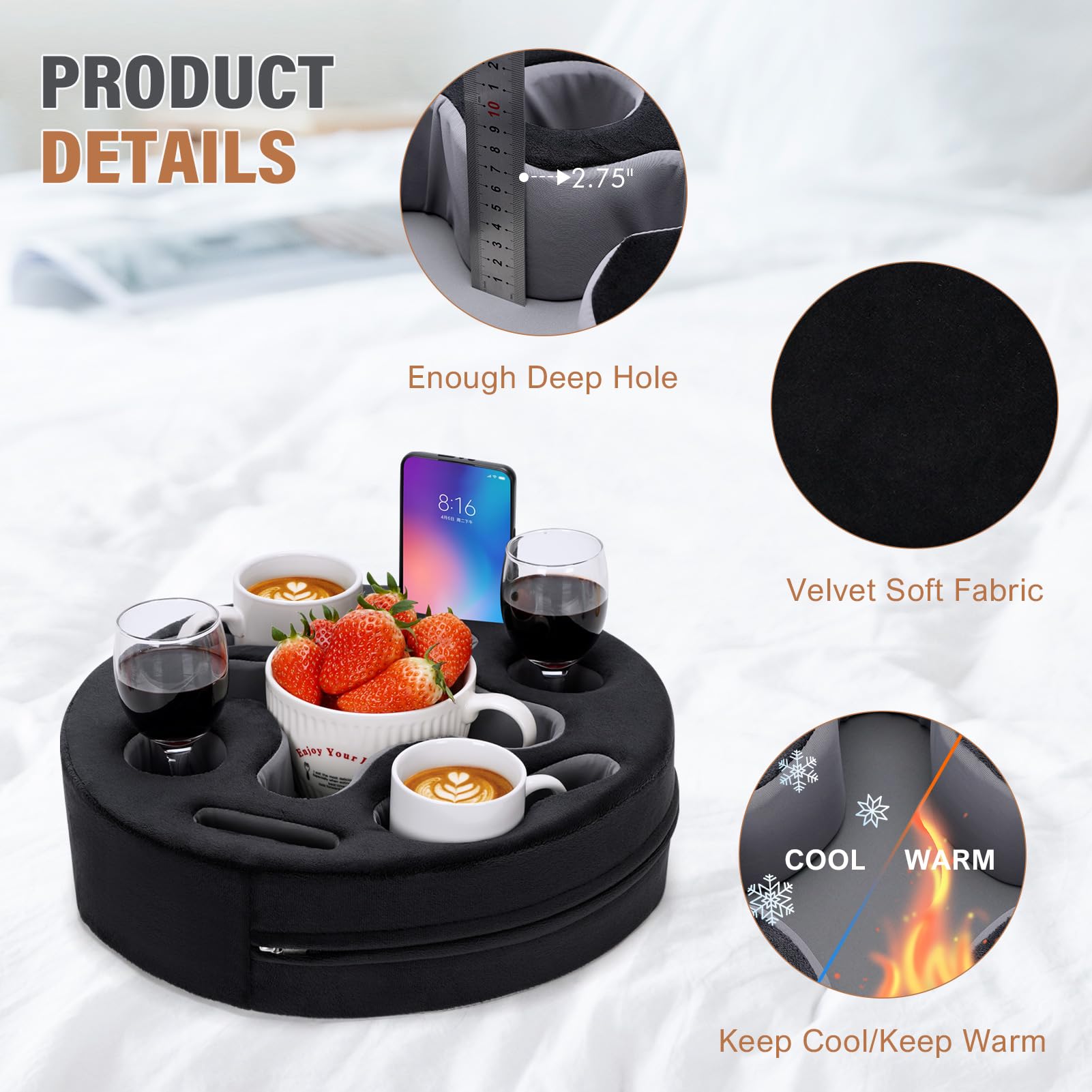 Luxspire Couch Cup Holder Tray, Couch Cup Holder Pillow