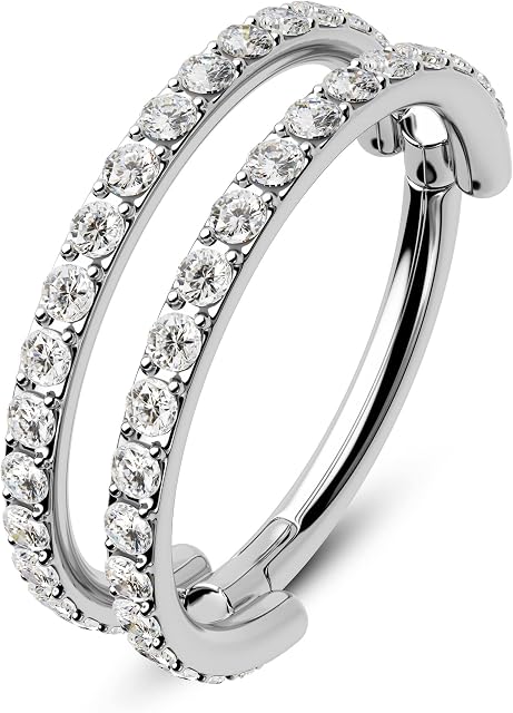 CM Crareesi Mania 16G Cartilage Helix Earrings Hoop Conch Piercing Jewellery Double Line Clear CZ 316L Surgical Steel Hoop Rings 8mm/10mm Silver Gold Tragus Conch Rook Daith Earrings Piercing Jewellery for Women
