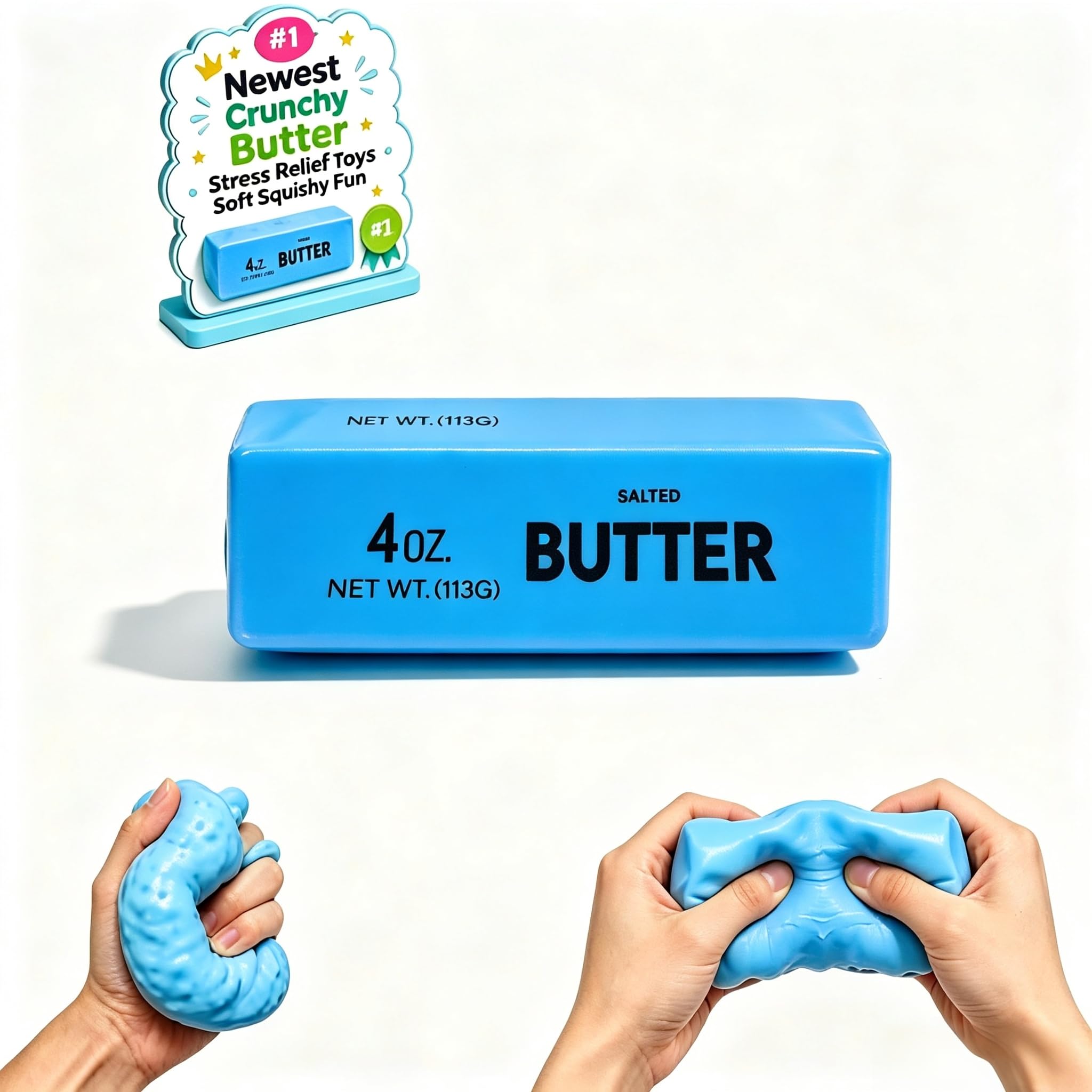Squishy Stress Relief Ball, Crunchy Squeeze Fidget Toy for Halloween Office Home Party Gift Desktop Decoration (A- Blue)