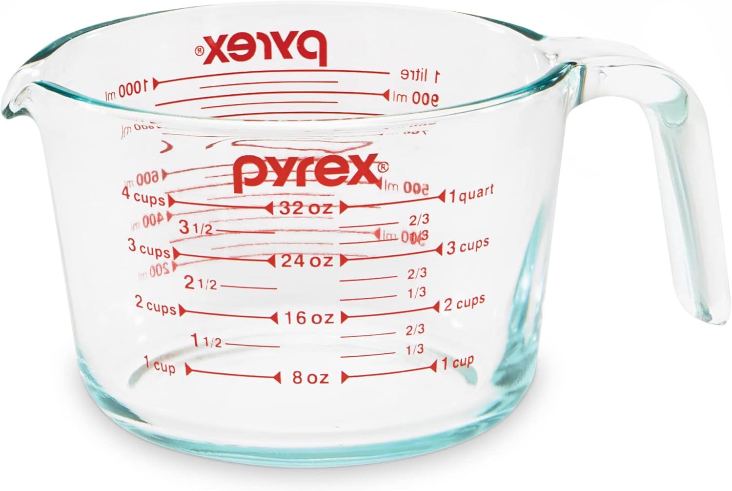 Pyrex 4-Cup Glass Measuring Cup For Baking and Cooking, Dishwasher, Freezer, Microwave, and Preheated Oven Safe, Essential Kitchen Tools - Thumbnail 2