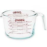 Pyrex 4-Cup Glass Measuring Cup For Baking and Cooking, Dishwasher, Freezer, Microwave, and Preheated Oven Safe, Essential Kitchen Tools Clear 4 Cup