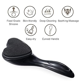 Silicone Face Scrubber Exfoliating Brush, Beomeen 2 Pack Manual Handheld Facial Cleansing Brush Blackhead Scrubber, Soft Bristles Waterproof for Face Skincare (Black,Heart)