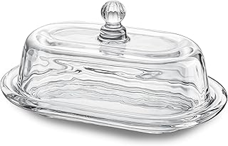 7 inch Glass Butter Dish with Lid, Clear Covered Butter Dish for Countertop, Elegant Butter Holder for Kitchen Dining Table Decor