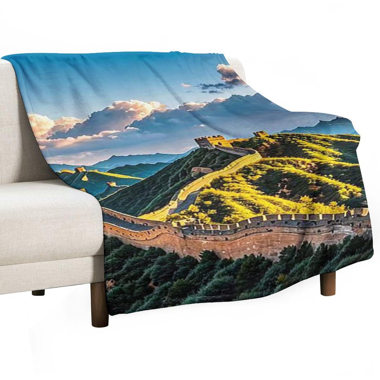 Couverture flanelle Grande Muraille de Chine 100x150 plaid lit et canapé