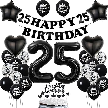 Decoration 25th Birthday Women Man Decoration Black Cake Decoration 25th Birthday Woman Man Balloon 25 Decoration Woman 25th Men Balloon Birthday Decoration 25 Years Women Black
