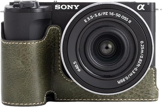 Rieibi Camera Case, PU Leather Half Case for Sony ZV-E10 II, Protective Case for Sony ZV-E10 II, Sony ZVE10 II Cover, Bottom Opening Version and Hand Grip Design, green, camera case