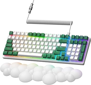 ATTACK SHARK K6 Bluetooth Keyboard 5.0 / 2.4G / USB-C-96٪ 100 Keys Wireless Gaming Keyboard 4000mAh Battery Hot Swappable Mechanical Keyboard RGB Wire-Cloud Wrist for Computer Win / MacClicky Blue