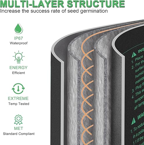 Miniatura 3 de Bestio Tapete térmico de plántulas de 10 x 20.75 pulgadas, alfombrillas térmicas impermeables para inicio de semillas, tapete de calentamiento de