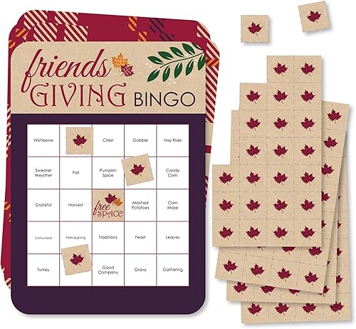 Big Dot of Happiness Friends Thanksgiving Feast - Tarjetas de bingo y marcadores - Juego de bingo para fiesta de amigos - Juego de 18