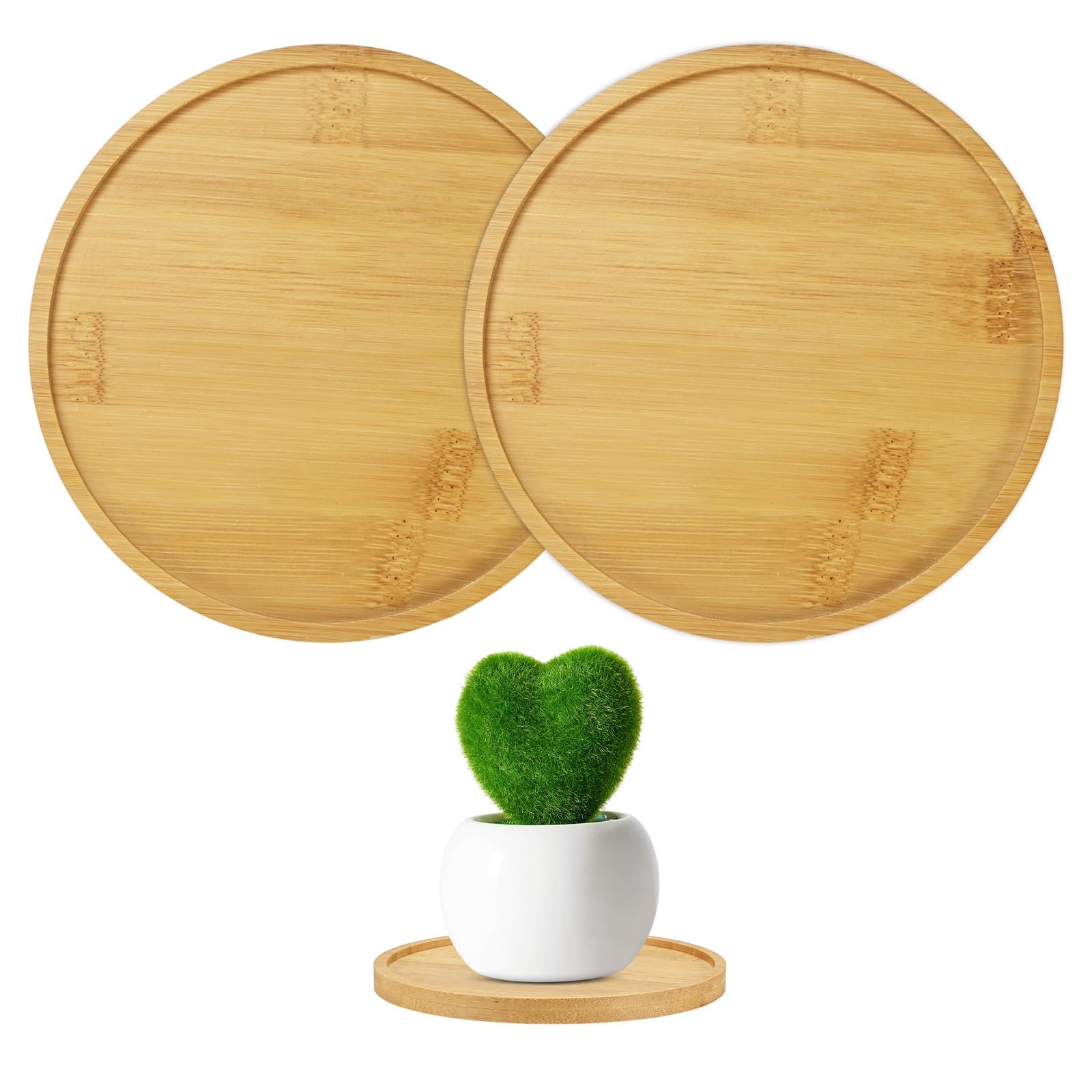 M METERXITY 2-Pack Bamboo Plant Saucer, 5.31 Inch / 13.5cm ID Round Flower Pot Plant Saucers for Indoor/Outdoor/Succulent, Wood Drip Tray [5.71 Inch/14.5cm OD]