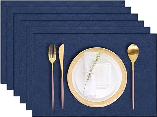 LANDVIEW Cotton Linen Blend Placemats Set of 6 - Machine Washable, Heat Resistant up to 158°F, Wrinkle-Free Table Mats, Navy Blue 19x13"