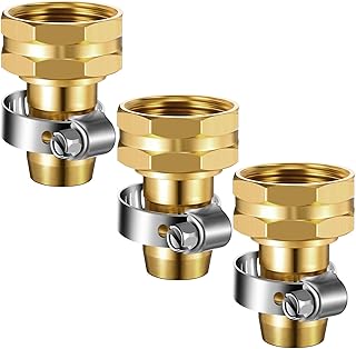 Hotop 3 Pieces Aluminum Female Thread Shank Hose Menders Garden End Repair Kit with Aluminum Clamps Hose Connector Copper Fitting for 5/8 Inch or 3/4 Inch Standard Garden Hoses
