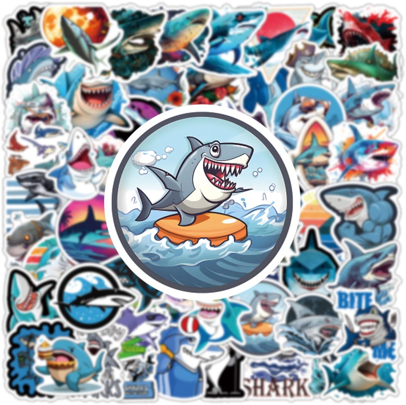 200Pcs Shark Stickers Pack, Ocean Animal Vinyl Waterproof Decals for Water Bottle,Laptop,Phone,Skateboard,Scrapbooking,Bumper Decor for Fans for Party Supply image 3