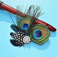 Vista 2 de Pinza para el pelo de plumas de pavo real, estilo vintage, tocado con cristales para mujeres y niñas, hermosos accesorios para el cabello de pavo
