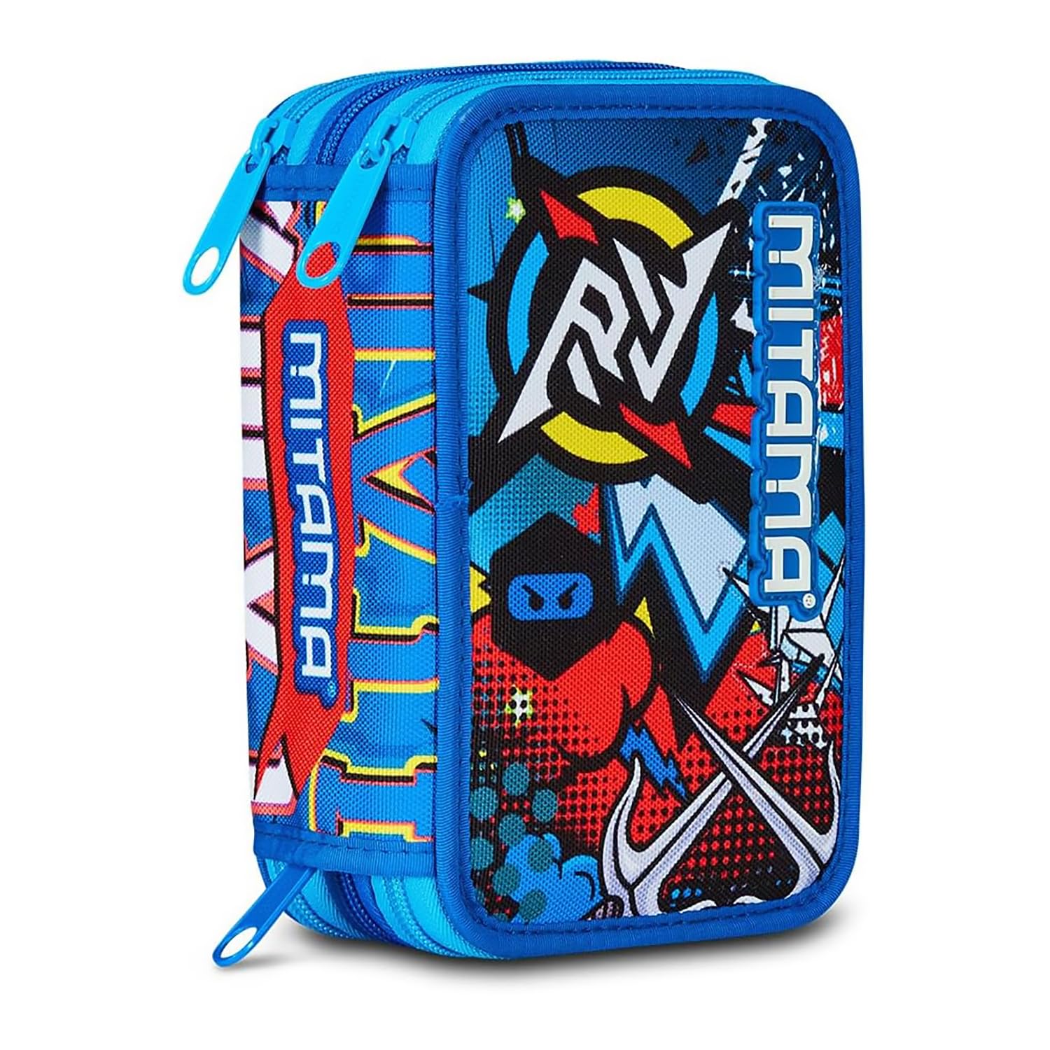 Trousse scolaire 3 compartiments enfant bleu avec crayons et marqueurs - 8