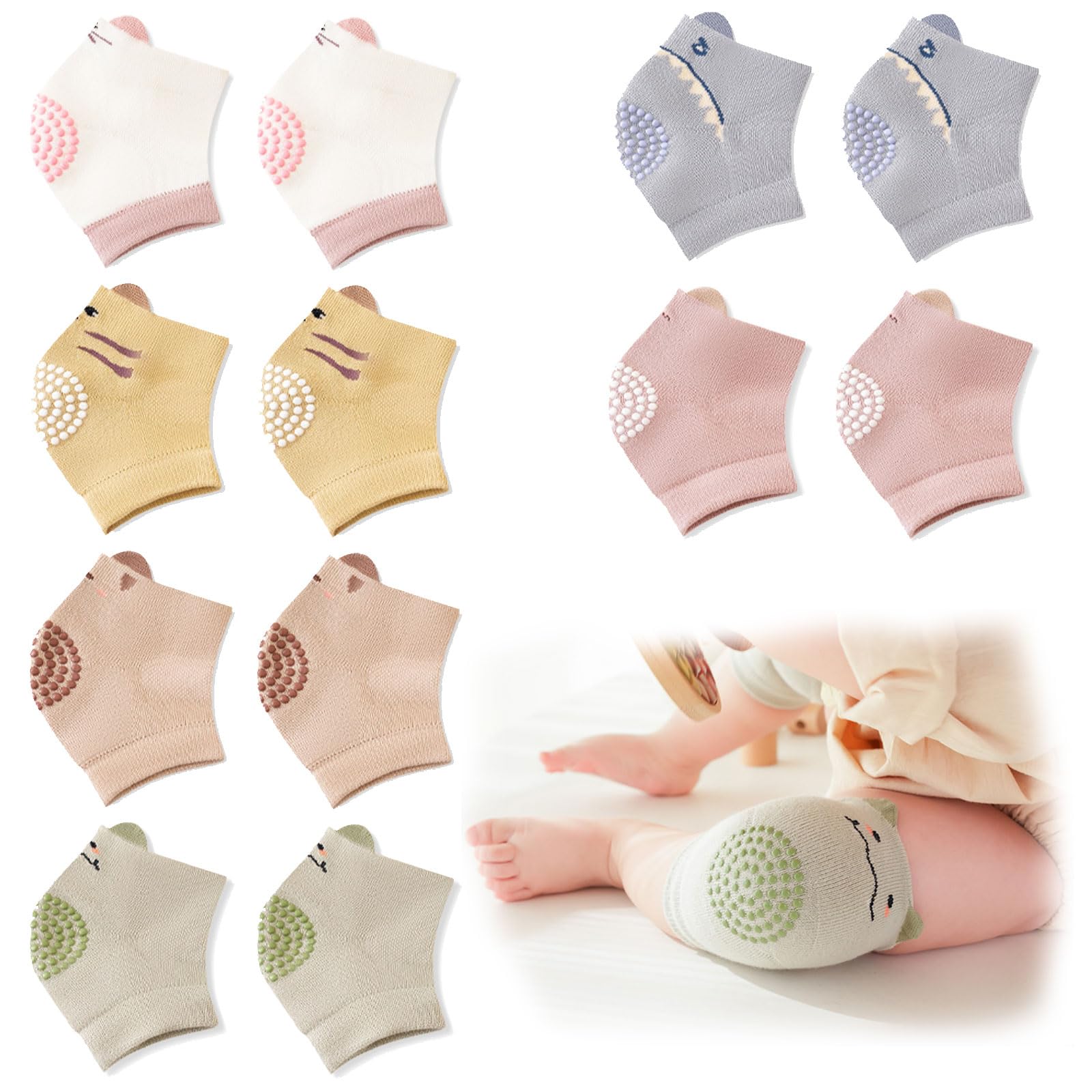 Heucadup baby knee pads for crawling 6 Pairs baby crawling knee pads, Non-Slip Elastic Knee Pads, with Rubber Dots for Boys and Girls Ages 0-24 Months