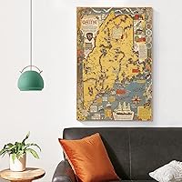 Vista 4 de Impresión artística grande del mapa del estado de Maine, Estados Unidos, alrededor de 1938, lienzo para pared, póster de sala de estar, cuadros e