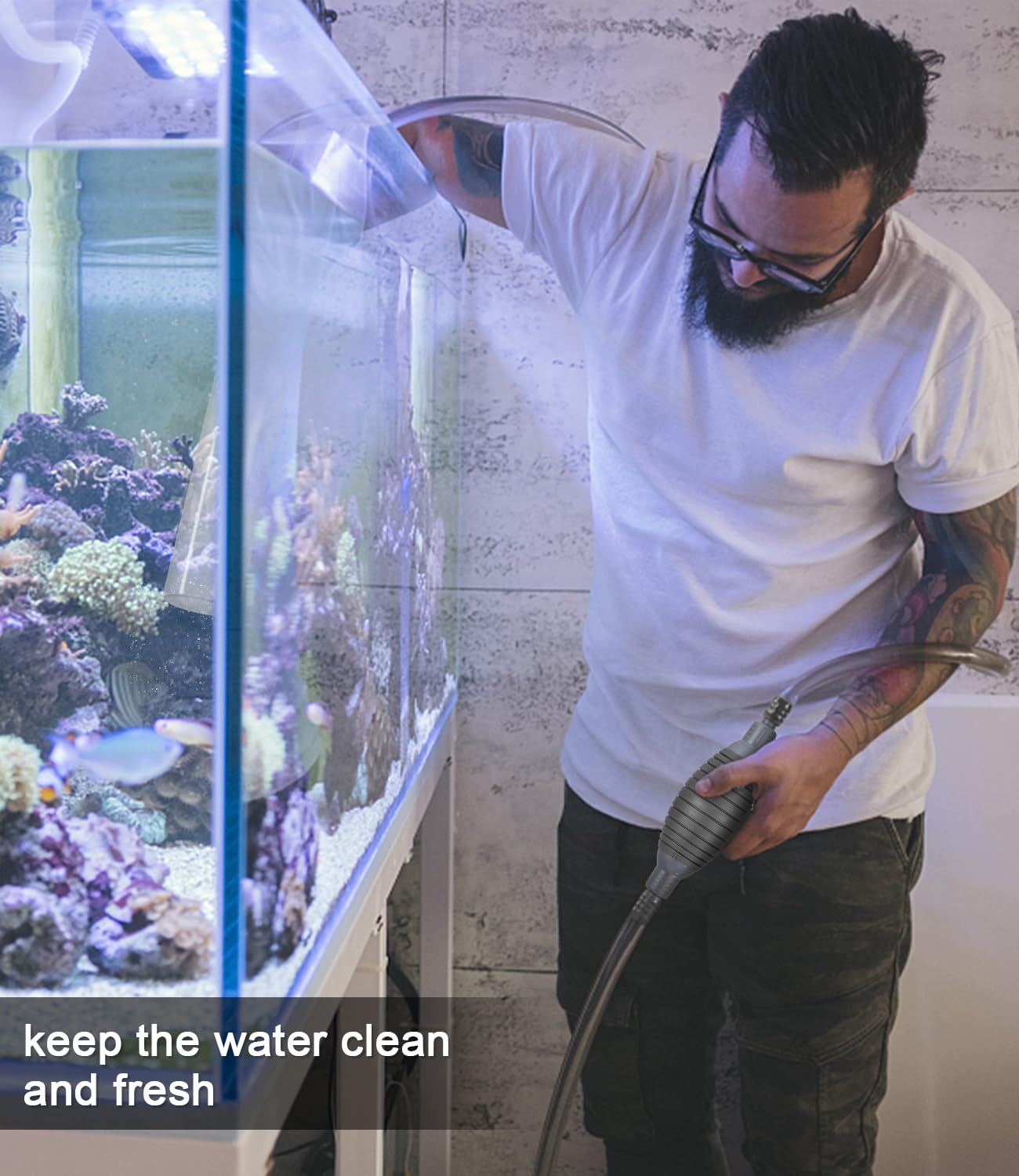 Zawaer Cambiador de Agua de Acuario, aspiradora de Mano, Limpiador de Pisos, Limpiador de acuarios, Limpiador de Grava para Cambio y Limpieza de Agua de Acuario