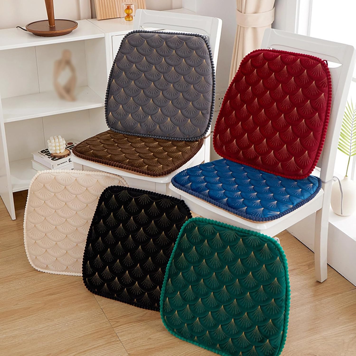 Non-Skid Kitchen Chair Cushions Set of 6 17.7x17in U-Shape Washable Seat Pads with Ties Blue Dining Chair Cushions for Comfort and Style