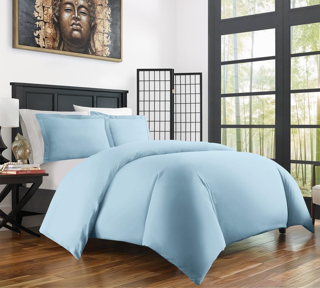 Zen Bamboo Ultra Soft 3-Piece Rayon Derived From Bamboo Duvet Cover Set - Hypoallergenic and Wrinkle Resistant - Twin/Twin XL - Sky Blue
