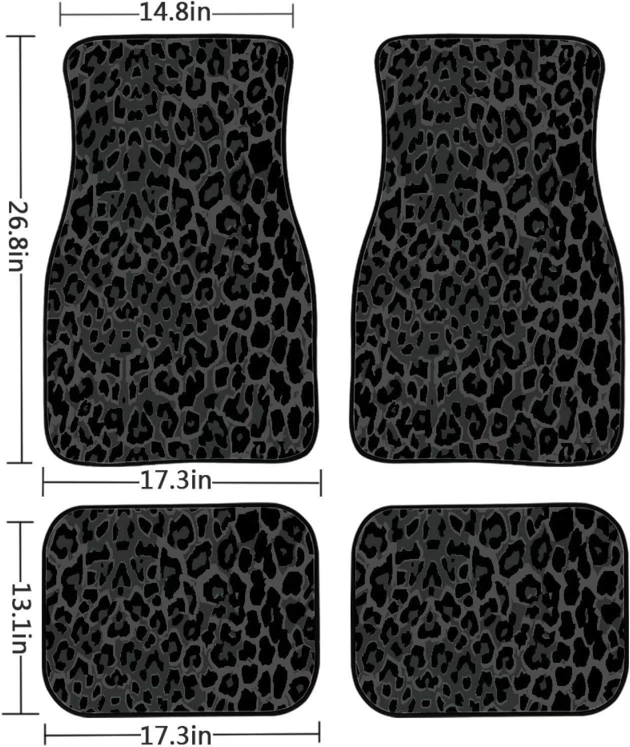 Suobstales Black Leopard Print Car Mats for Front Rear, 4 Pcs Car Floor Mats All Weather Floor Mats Non Slip Rubber Backing Front & Rear Mats Carpets Universal Fit - Image 7