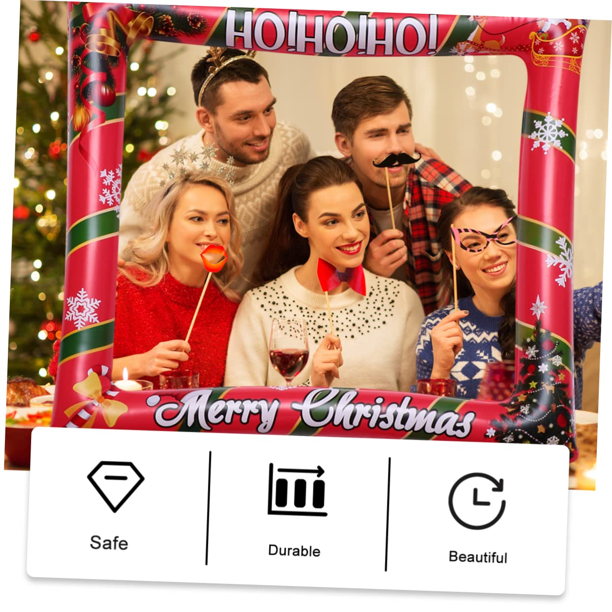 PRETYZOOM 3 STK Aufblasbare Fotorahmen-fotorequisiten Weihnachts-Selfie-Requisiten Weihnachtsmann Weihnachts-Selfie-fotorahmen Urlaub Fotoautomat Requisiten Weihnachtsbedarf Rot Das Haustier