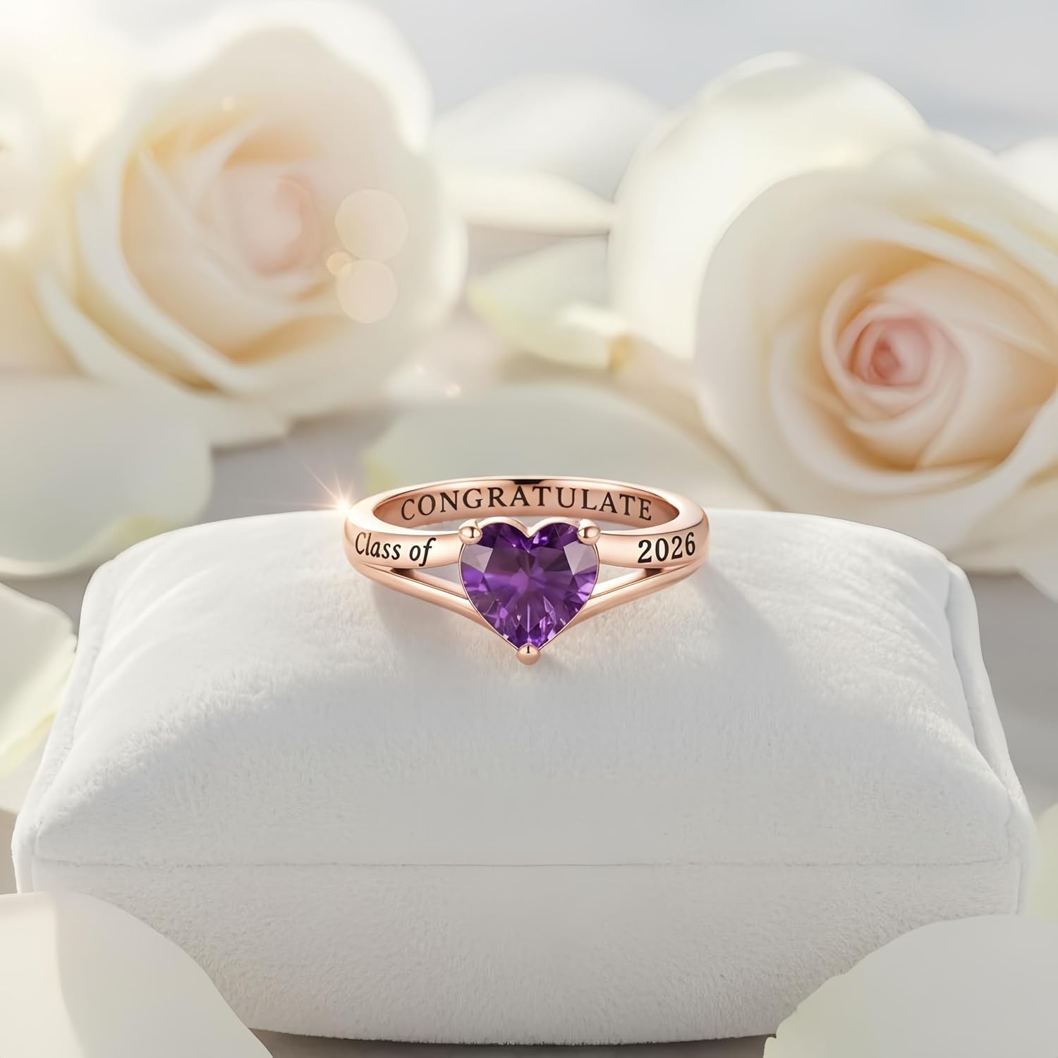 Class Ring for Women High School, 925 Sterling Silver College Graduation Rings, Personalized Women's Heart Birthstone Rings, Senior Class of 2026 Ring Graduation Jewelry Gift Customizable