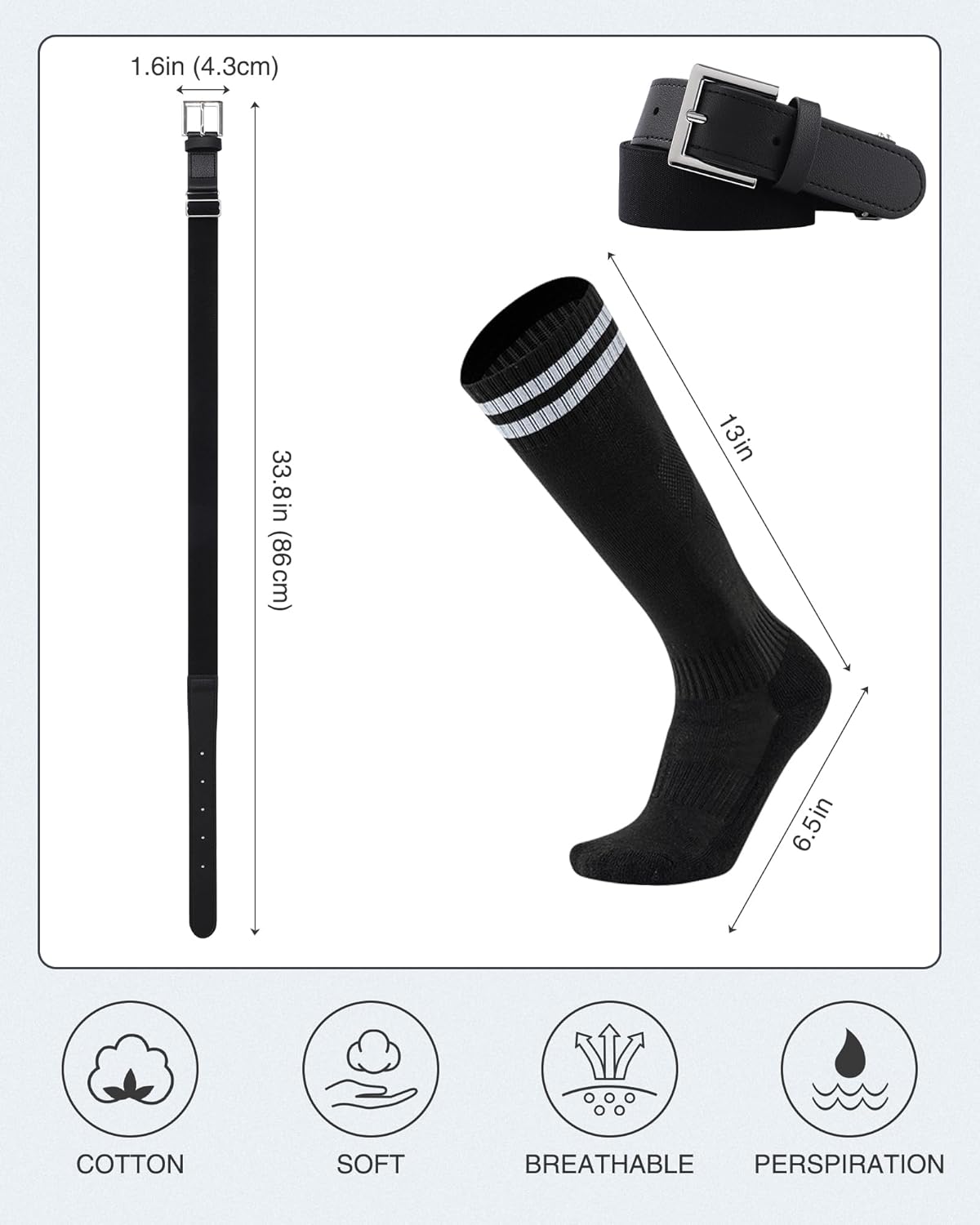 AWAYTR Youth Baseball Socks and Belt -Kids Baseball Belt for Boys Girs Softball - Image 3