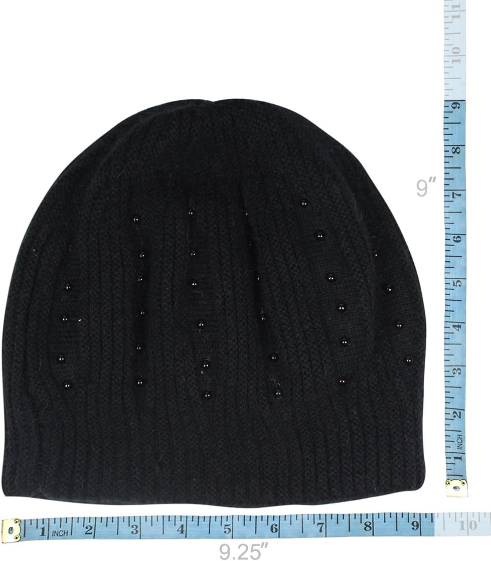 Dahlia Women's Skullies & Beanies - Angora Wool Beanie Hat with Pearl Accent