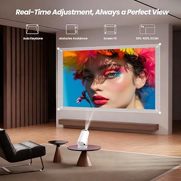 Mini Projector with WiFi and Bluetooth, 4k Support Portable Outdoor Projector, Smart Projector with Android, Built-in App Movie Proyector for Bedroom, Home Theater, Camping, Gaming