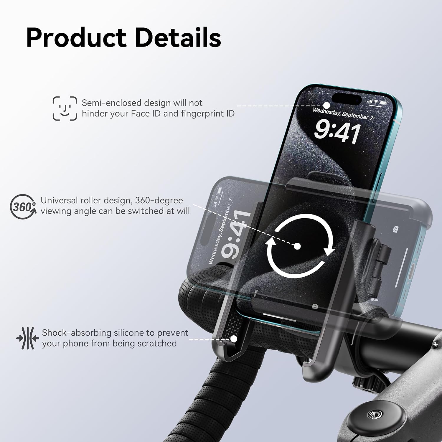 Motorcycle Phone Mount, Bike Phone Holder [Not Block Camera] for Electric Scooter Mountain Dirt Bike and Motorcycle Compatible with 4''-7'' Wide Smartphones