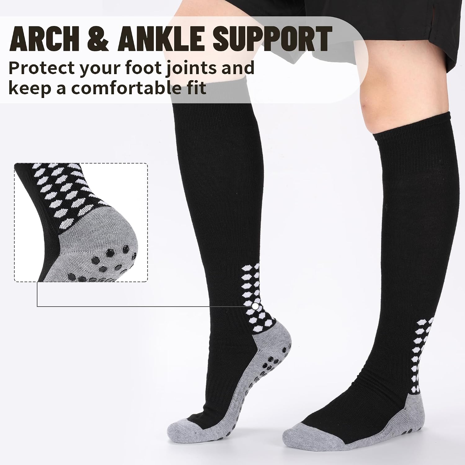3 Pairs Grip Soccer Socks Men Cushioned Non Slip Football Basketball Sports Socks Knee High Long Socks