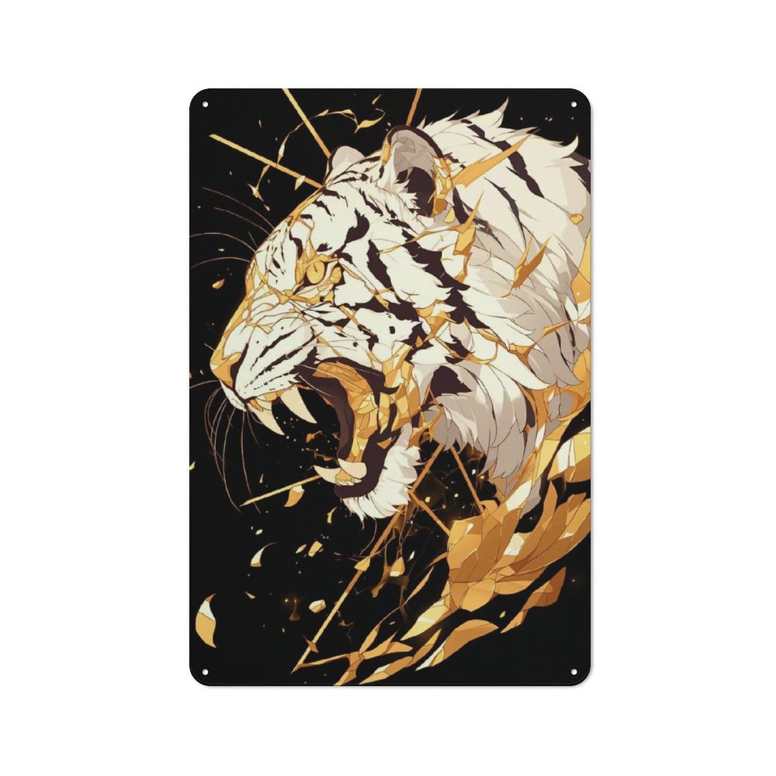 Golden Tiger Roar Retro Metal Sign 30x20cm for Garage Or Workshop, with Clear Retro Wall Decor Character
