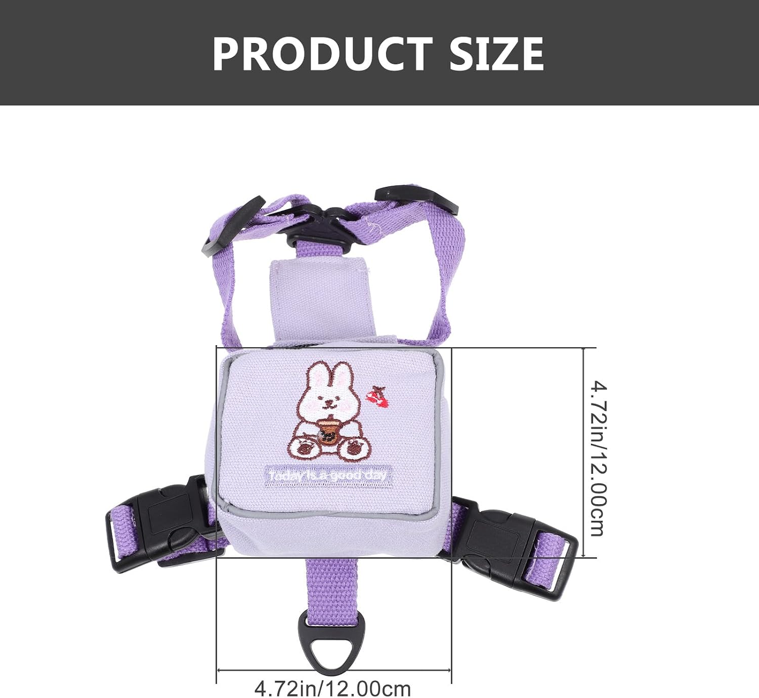Vest Style Cat Harness Leash Backpack, Soft Adjustable M Size (7-15 Lbs), Purple Rabbit Design, Lightweight Pet Supply for Outdoor Walking and Travel