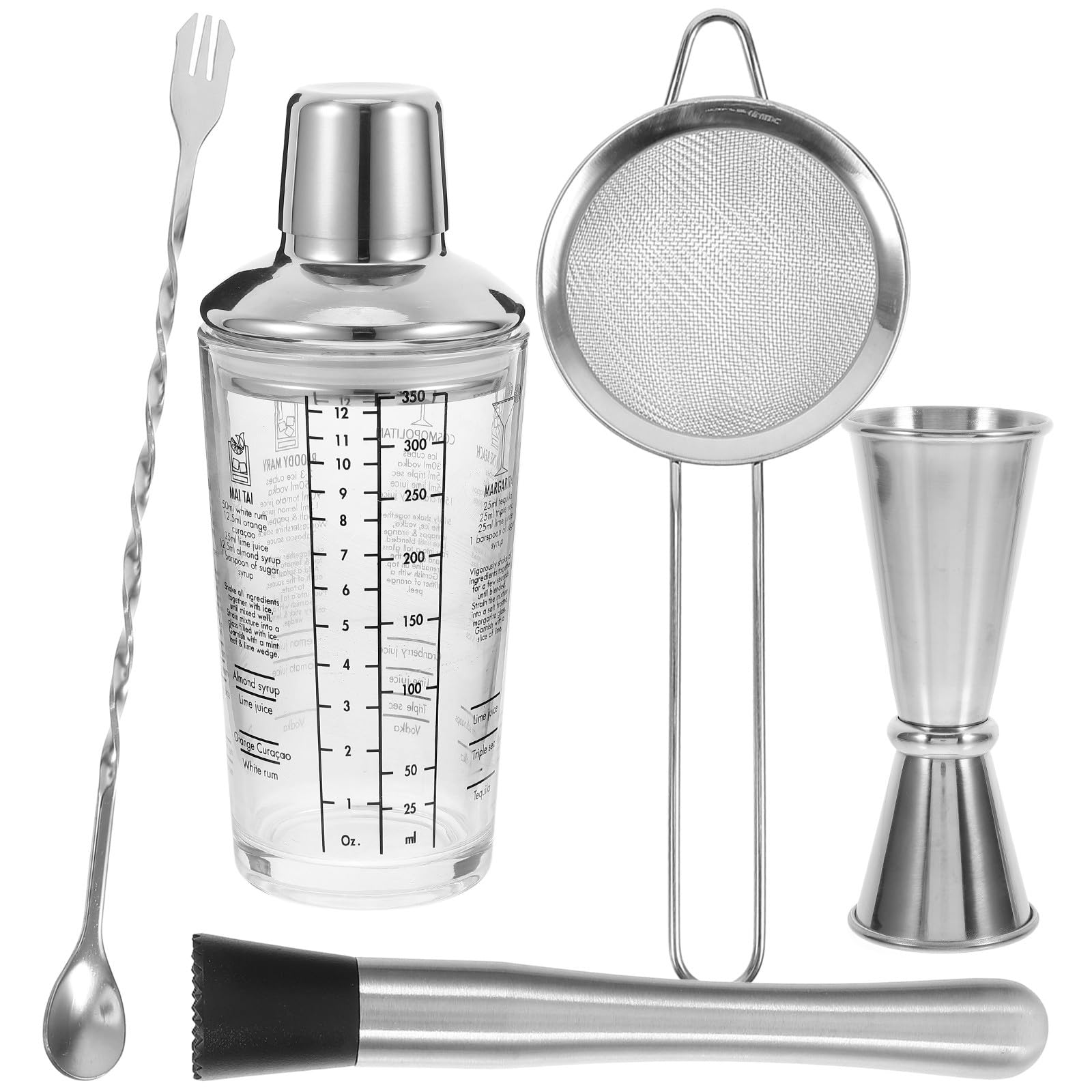 Beaupretty Kit Cocktail Professionnel Shaker en Verre 350ml et Accessoires en Acier Inoxydable, Facile à Nettoyer, pour Maison et Cafés, Ensemble Polyvalent Élégant