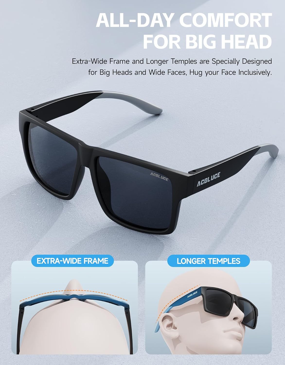 XL Sunglasses for Men with Big Heads Women Extra Wide Polarized UV400 Protection Large Golf Fishing Driving Glasses
