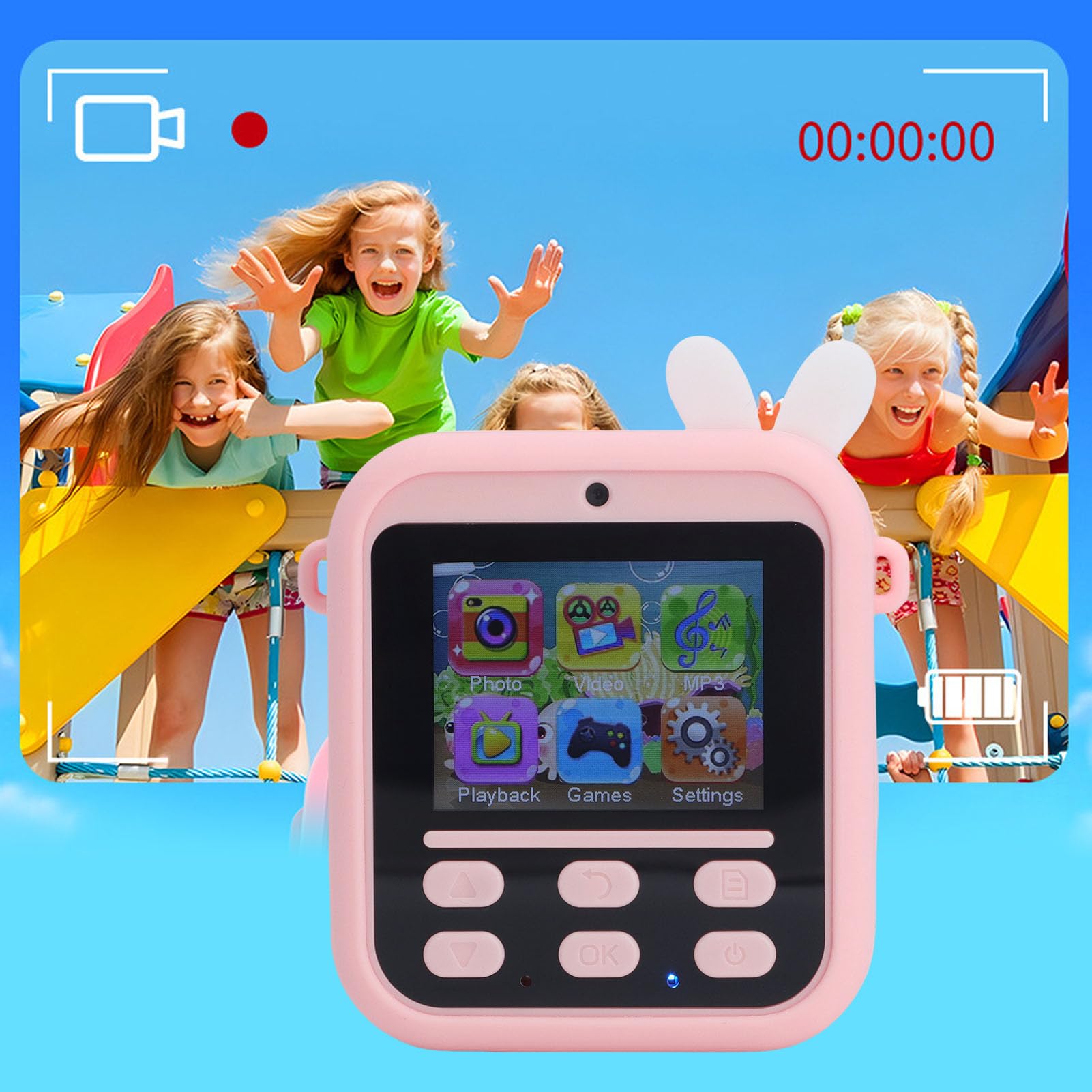 Denash 48MP Doppelobjektiv Instant Print Camera Kinderkamera mit 16x Zoom, 2,4-Zoll-Bildschirm, Full HD Videoaufnahme, ABS Triple Guard Design (Rosa Kaninchen)