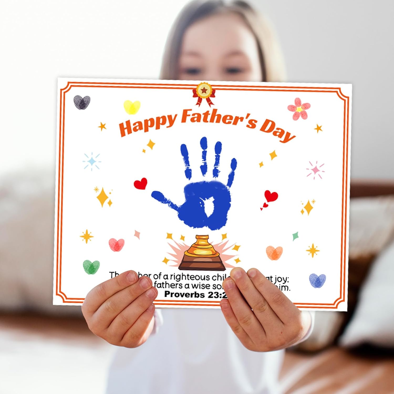 Fancy Land Father's Day Religious Handprint Craft Kit for Kids 24 Bible Verse Greeting Cards with 4 Ink Pads for Christian DIY Art Sunday School Church Activities Home Classroom Supplies