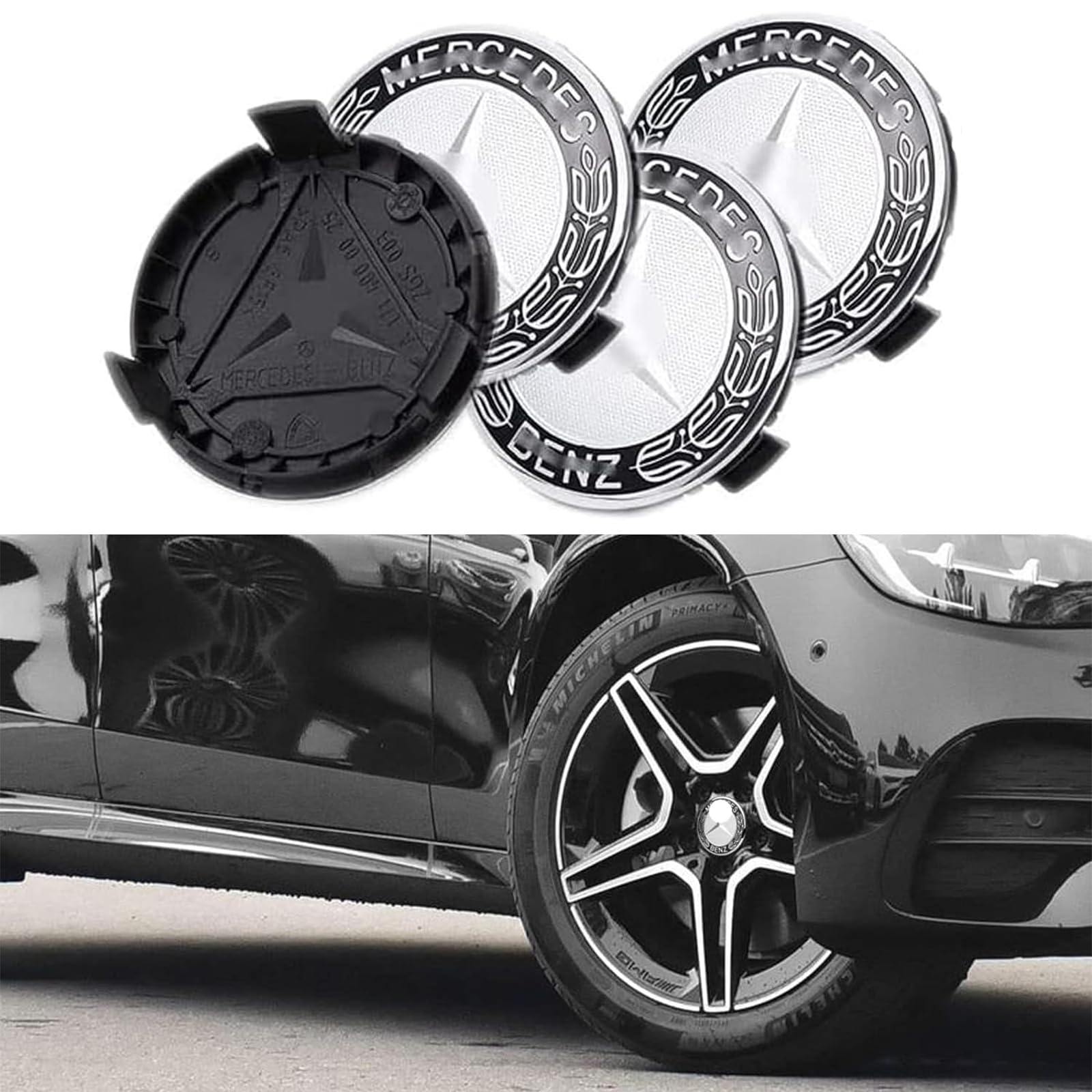 4 Stück Nabendeckel für Mercedes Benz 75mm - Radnabenkappen Felgendeckel Felgenkappen Radnabendeckel Wheel Caps Radnabenabdeckung