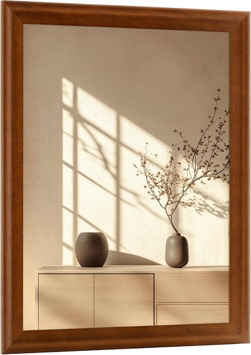 30 x 40 Inch Wood Bathroom Mirror for Wall, Farmhouse Wooden Framed Brown Large Rectangle Mirrors for Living Room or Entryway Horizontal/Vertical Hanging