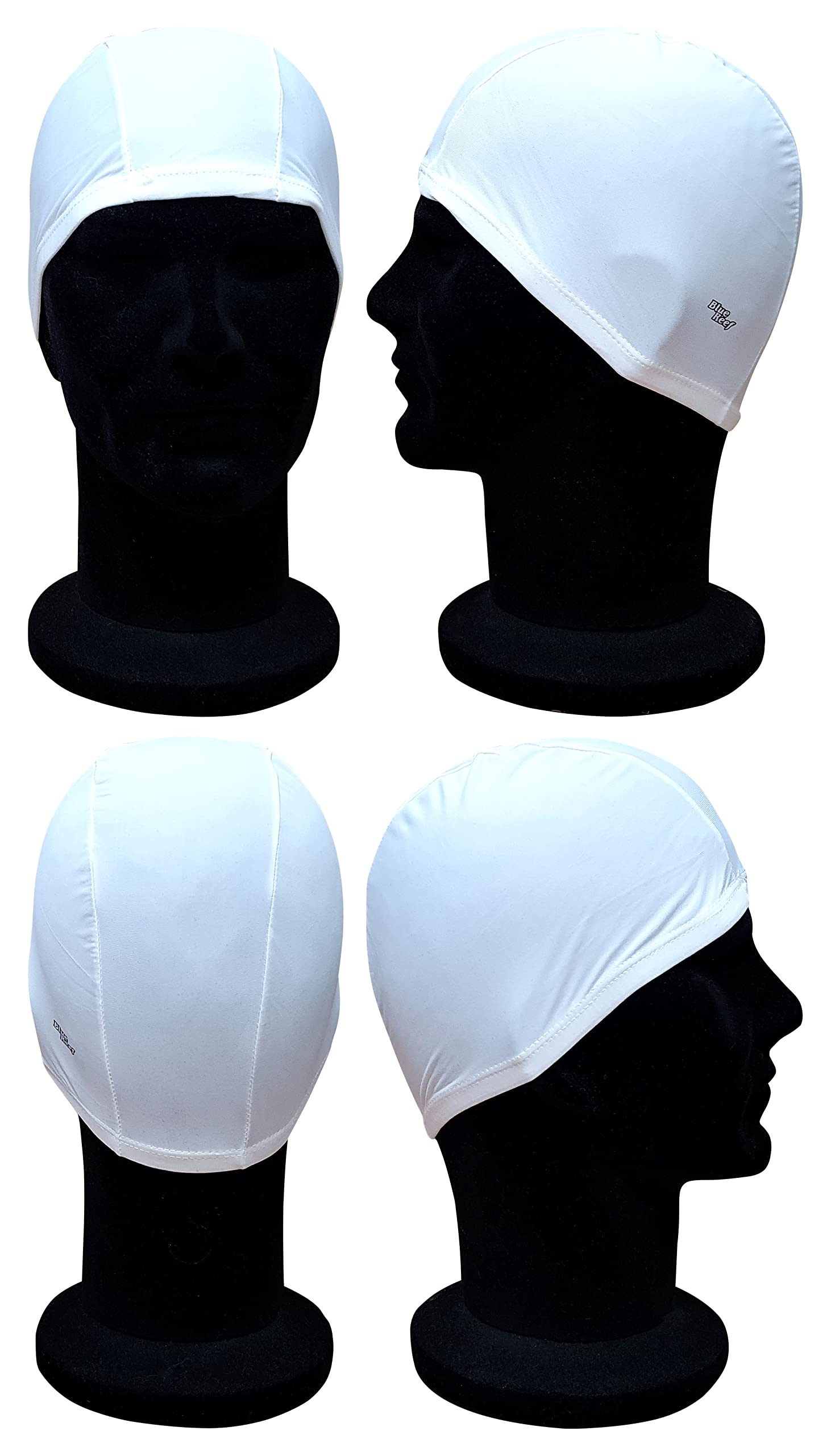 Blue Reef Elasticated Spandex Stretchy Anti Tear Easy Fit Plain Non Waterproof Deluxe Pull On Swimming Hat Swim Cap One Size Suitable For All Ages 3+ Years (White) - Image 2