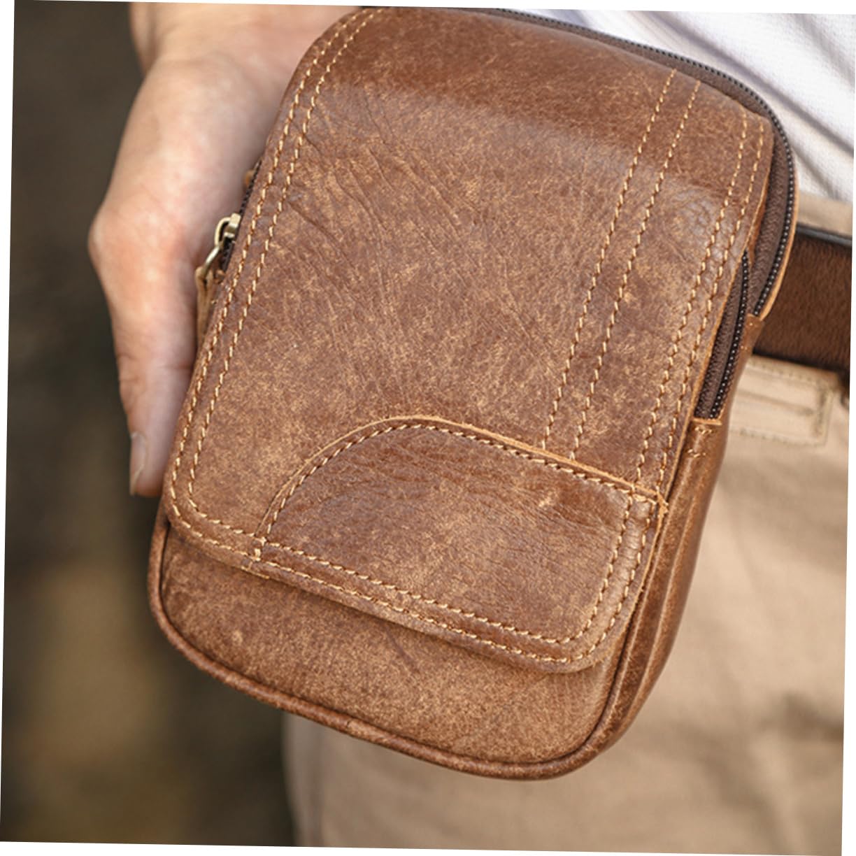 GALPADA Banane Extérieure Rétro pour Homme en Cuir Marron, 1 Pièce