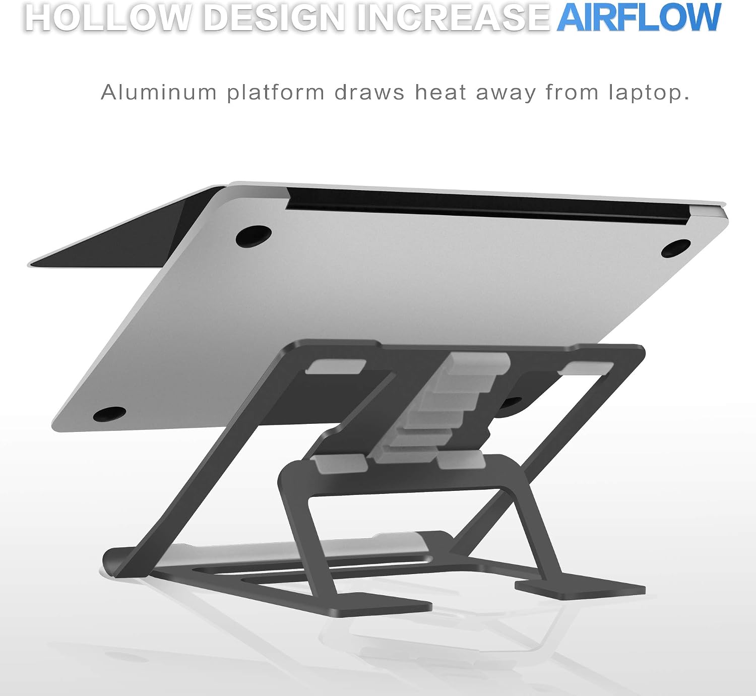 Aluminum Laptop Stand Adjustable, Compatible with Apple Mac MacBook Notebook, Ventilated Portable Ergonomic Desktop Holder Riser for Office Desk, Metal Black Soundance AS1