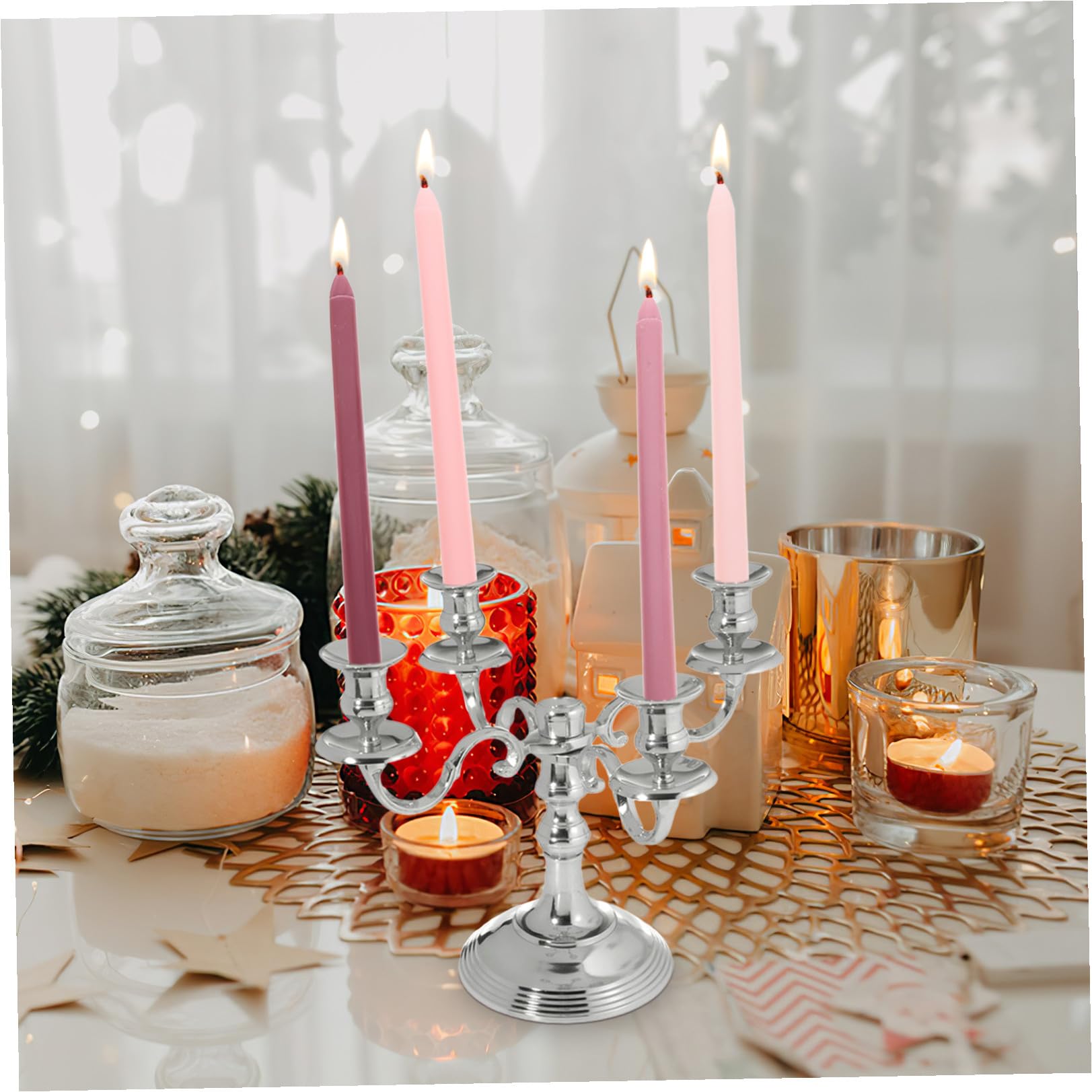 TOYANDONA Candela Profumata a Palo lungo Sfumata Rosa, senza Fumo, Set da 4 Pezzi per Decorazione Romantica e Atmosfera Cena Nozze