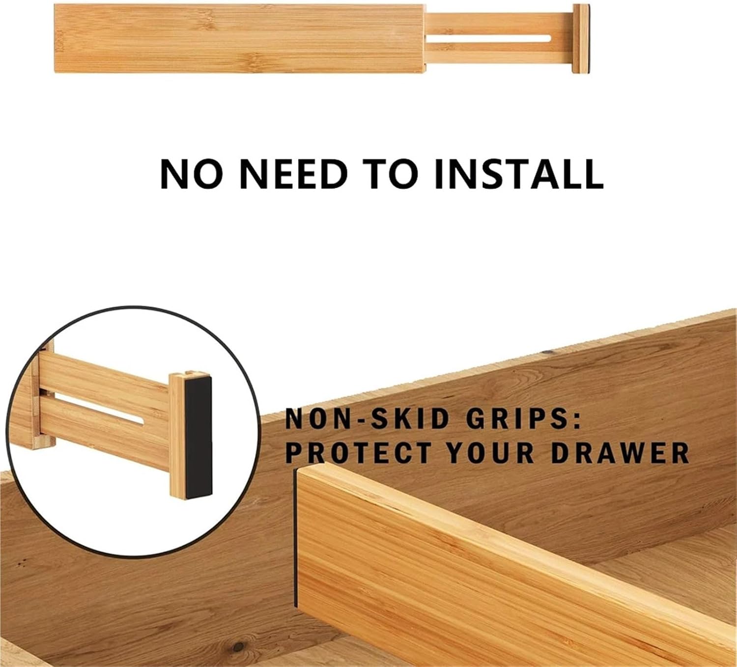 2Pcs Drawer Dividers Organizers Adjustable Wooden For Dresser Clothes Kitchen Utensils For Clothes