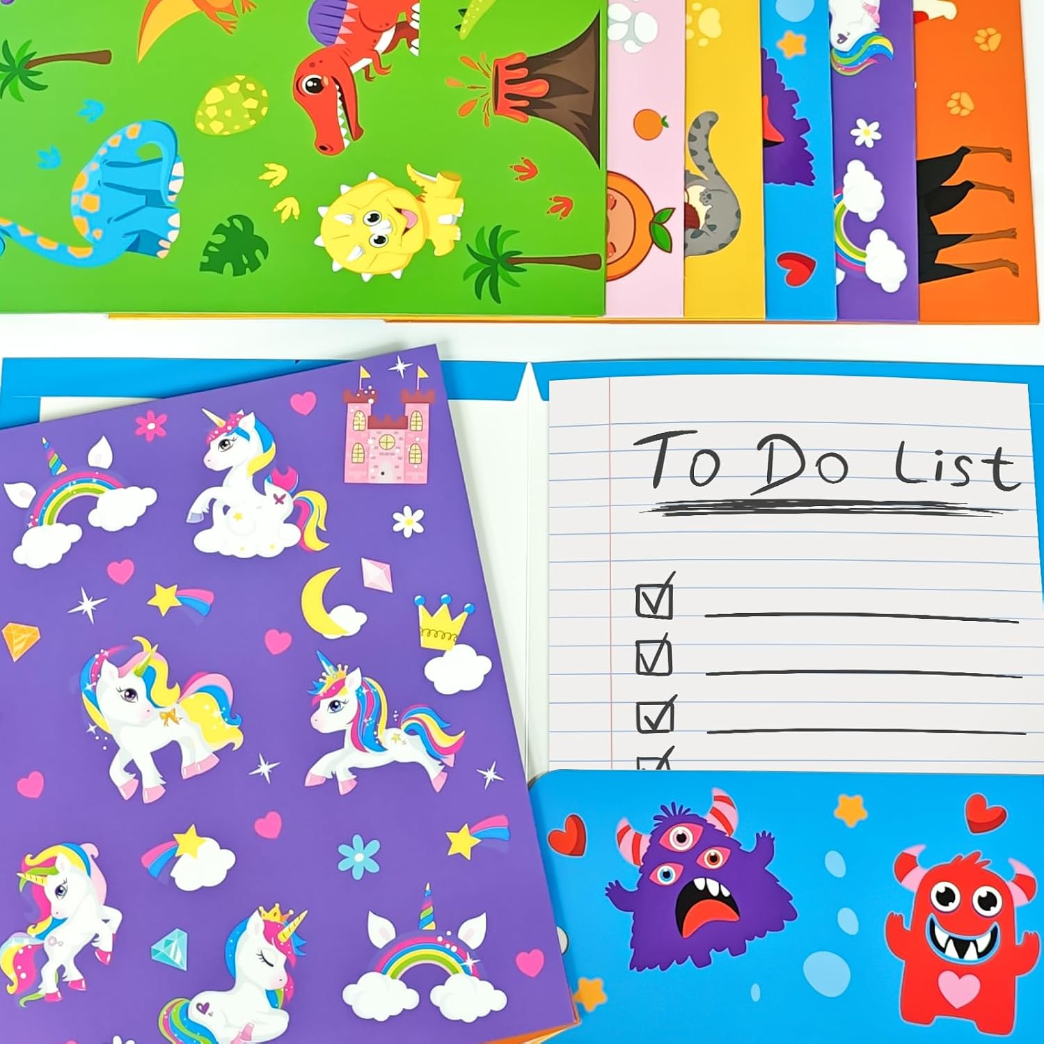 Cinrobiye 24 Pack Inspirational 2 Pocket Folders with 32 Name Labels, Decorative Motivational Letter Size Kids Folders File with Pockets for Office Home Homework Documents Storage Organizer