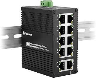 Industrial 10-Port Gigabit Network Switch, USB-C 5V or DC 9-56V | 10/100/1000Mbps Ethernet Switch, Unmanaged, IP40, -40℉ to 167℉, DIN-Rail & Wall Mount, Plug & Play, Fanless for Home, Office