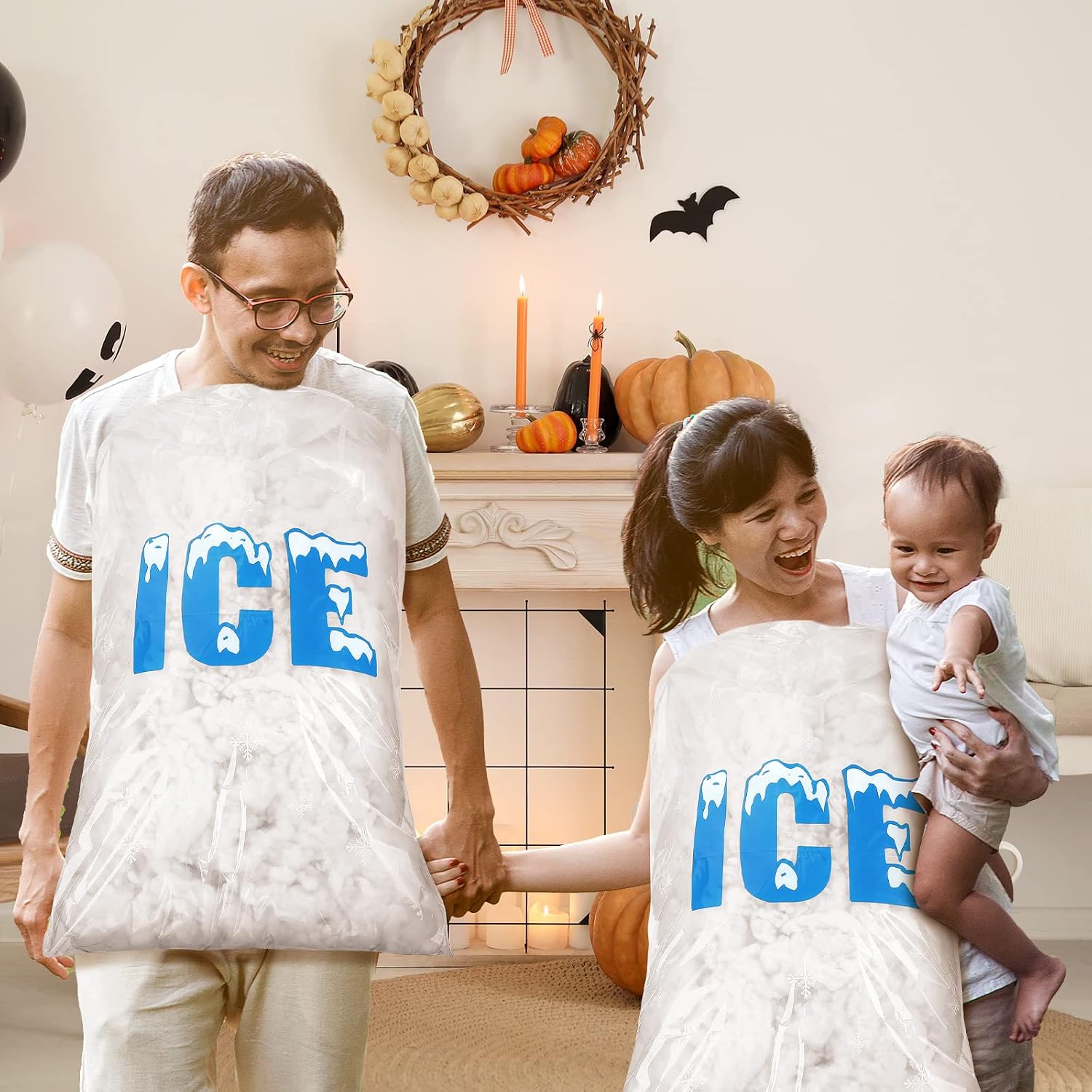 5 Pieces Ice Bag Funny Halloween Costume T Shirt Clear Ice Shirts for Men Women Tee Shirt for Couples Family Cosplay